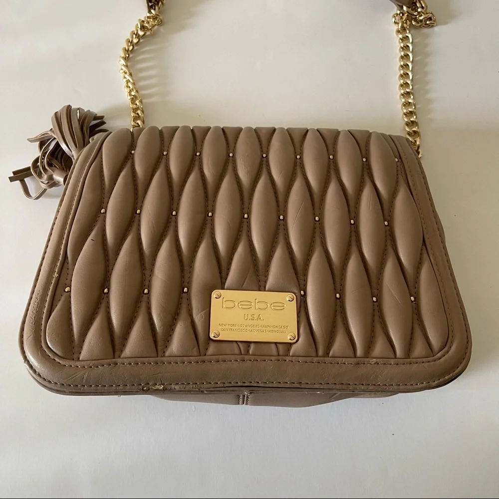 bebe Quilted Puff Faux Leather Crossbody Purse